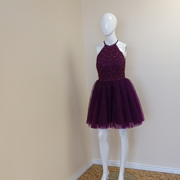 Purple Halter Neck Tulle Dress